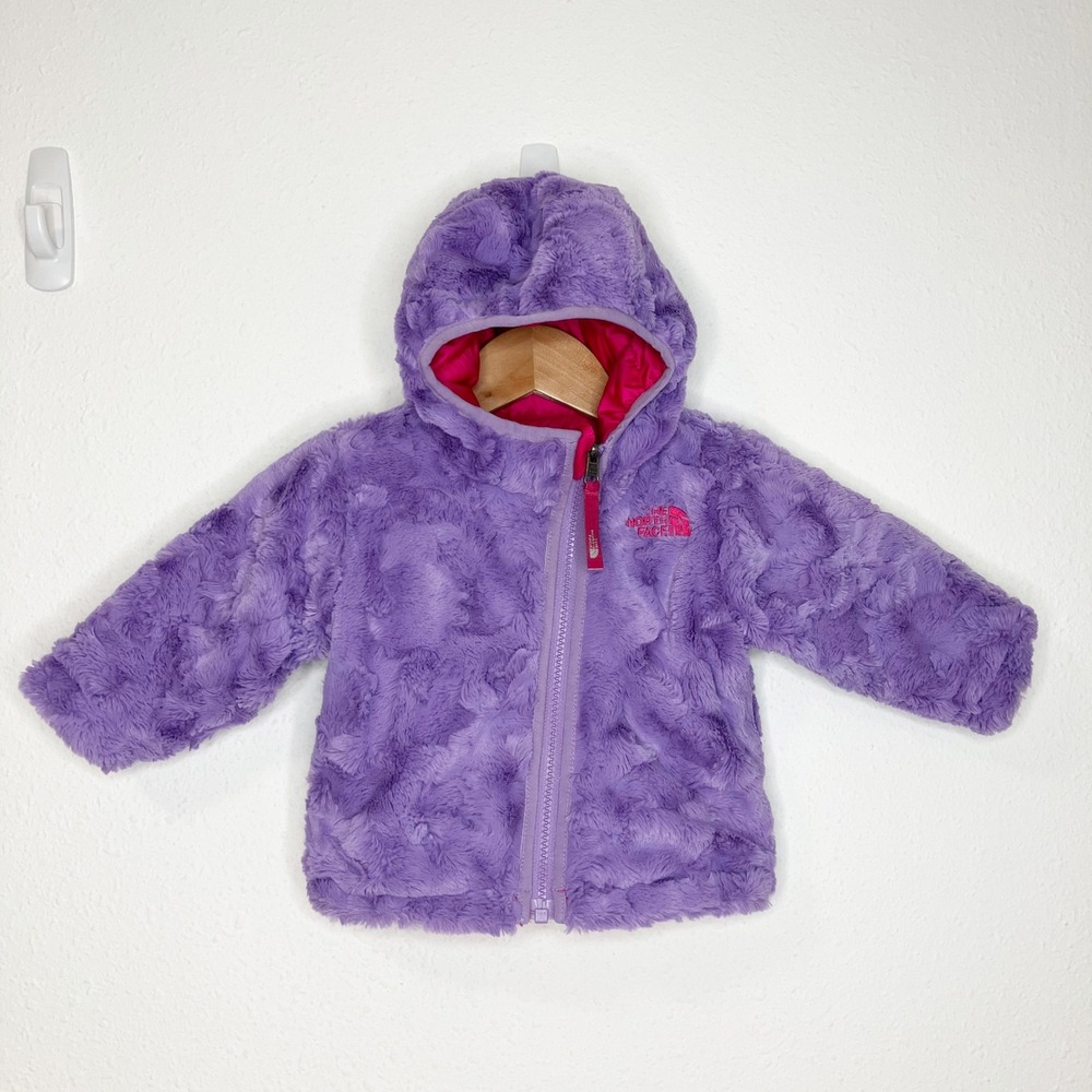 The North Face Mossbud Swirl Reversible Puffer Jacket Pink Purple Hood 3-6 month - Picture 2 of 10